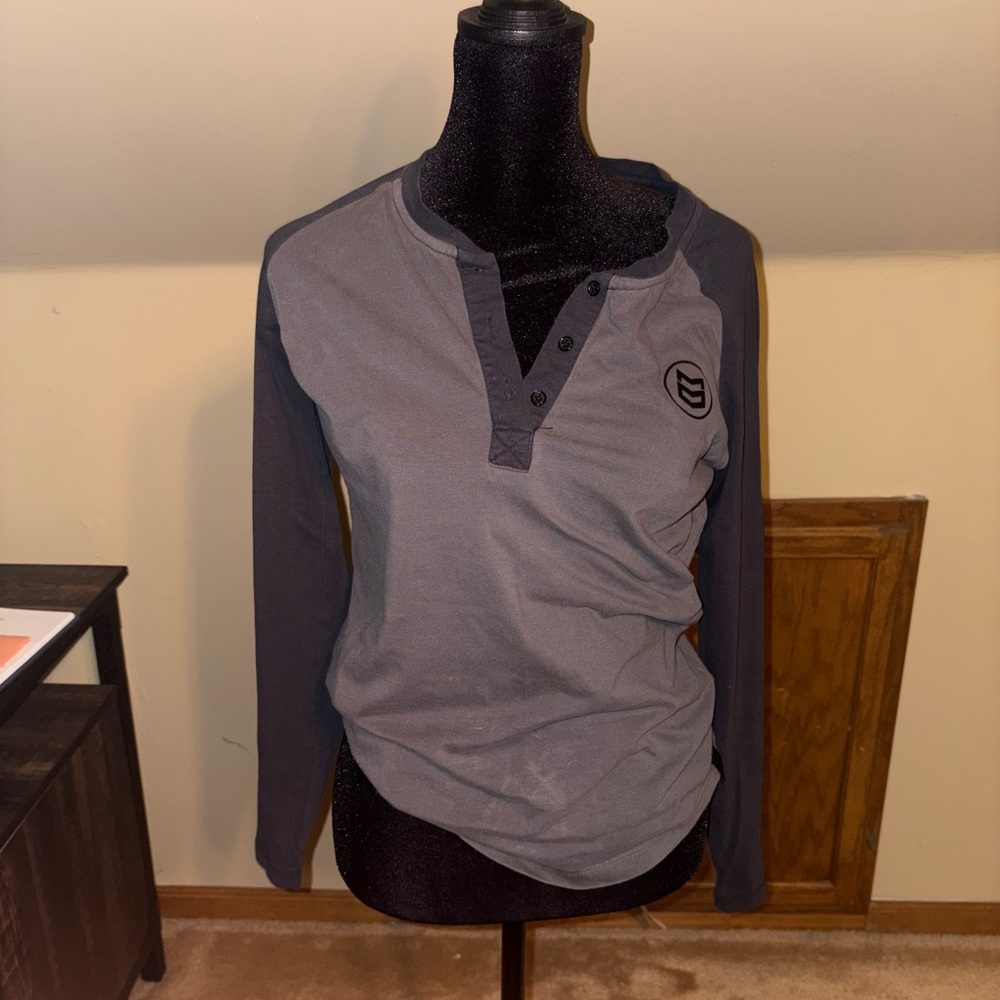 Women's Gray Long Sleeve Henley Top